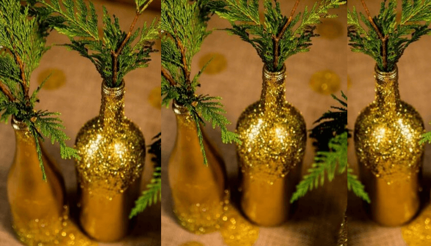 Enfeites de natal com garrafa de vidro e Glitter