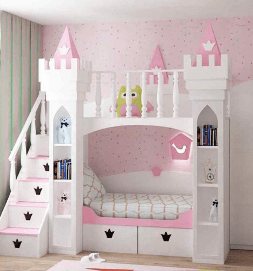 decoração quarto menina, cama castelo