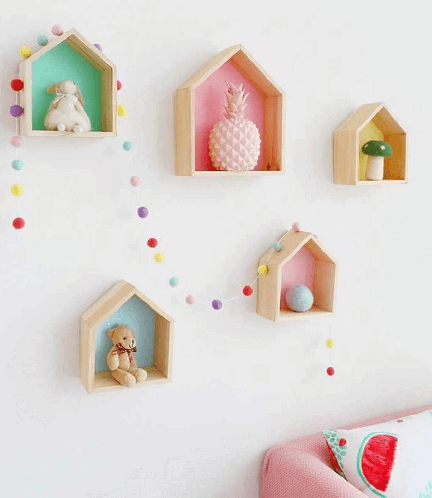 nichos na decoração de quarto de menina 